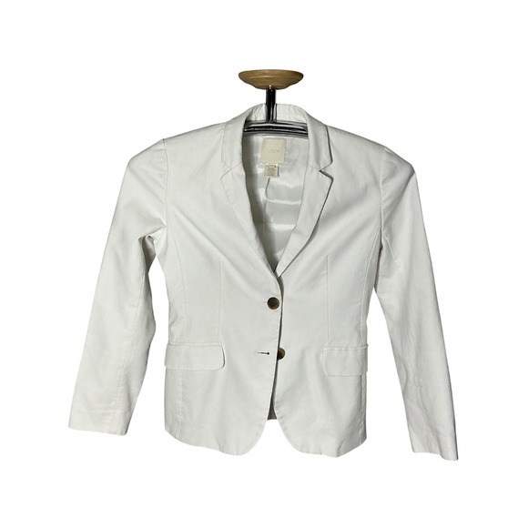 J.Crew Women's 6 White Cotton Blazer Jacket 2 Button Tailored Workwear Chic - Picture 2 of 7